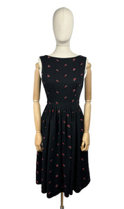 Original 1950's SABA Jrs of California Black Backless Dress with Rose Embroidery - Bust 34 *