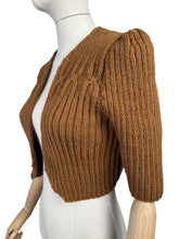 Load image into Gallery viewer, 1940&#39;s Reproduction Hand Knitted Bolero in Rust Brown Acrylic - Bust 34 36 38 40
