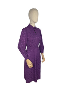Original 1940's Cadbury Purple Floral Crepe Dress with Belt and Glass Buttons - Bust 34" *