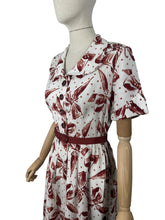 Load image into Gallery viewer, Original 1940&#39;s Fabulous Bow and Umbrella Novelty Print Linen Belted Day Dress - Bust 36
