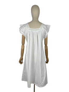 Antique Edwardian Crisp White Cotton Shift with Broderie Anglaise and White Ribbon Trim