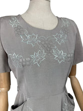 Load image into Gallery viewer, Original 1950's Dove Grey Grosgrain Wiggle Dress with Grape Vine Decoration in Silk and Trapunto Quilting - Bust 38 *
