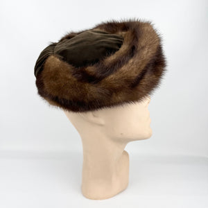 Original 1950's Brown Velvet and Real Fur Hat by Henry Ash