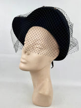 Load image into Gallery viewer, Outstanding Original 1940's Inky Black Felt Heart Hat with Face Veil and Stud Detail
