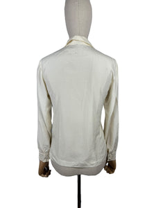 Pretty Vintage Pure Silk Long Sleeved Blouse with Silk Embroidery - Peony Brand - Bust 34
