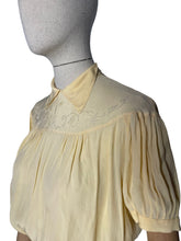 Load image into Gallery viewer, Original 1930&#39;s 1940’s Buttermilk Crepe Embroidered Button Back Blouse - As Is - Bust 34
