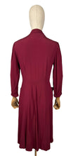 Load image into Gallery viewer, Original 1940's Burgundy Crepe Button Front Day Dress with Pockets by Tweencraft - Bust 34 35
