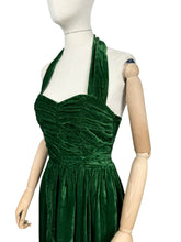 Load image into Gallery viewer, Original 1950’s Vibrant Green Velvet Halterneck Evening Dress - Bust 33
