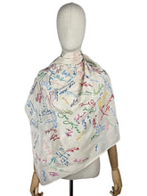 Load image into Gallery viewer, Original 1940&#39;s 1948 Dated White Artificial Silk Scarf with Vibrant Embroidered Signatures
