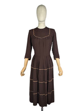 Load image into Gallery viewer, Original 1940’s Chocolate Brown Crepe Dress with Accent Trim - Bust 36
