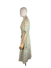 Load image into Gallery viewer, Original 1940's CC41 Floral Cotton House Dress in Green, Blue, Orange and Yellow - Bust 40”
