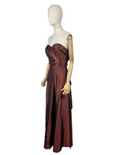 Load image into Gallery viewer, Original 1940's Full Length Evening Dress in Bronzed Maroon Artificial Silk - Bust 36
