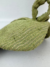 Load image into Gallery viewer, Original 1950&#39;s Green and Gold Stripe Textured Fabric Hat with Loop Trim
