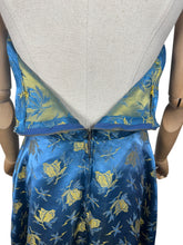 Load image into Gallery viewer, Original 1950&#39;s Blue and Gold Halterneck Cocktail Dress - Bust 36 37 *
