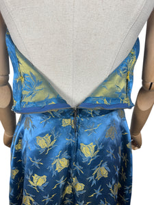 Original 1950's Blue and Gold Halterneck Cocktail Dress - Bust 36 37 *