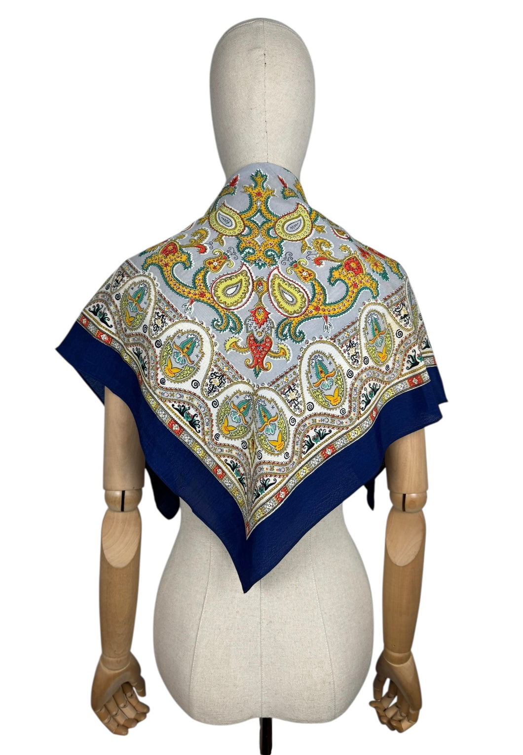 Original 1940's or 1950's Soft Crepe Scarf in Pale Grey with Paisley Print - Great Headscarf