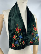 Load image into Gallery viewer, Original 1930&#39;s 1940&#39;s Green Velvet Cravat with Tyrolean Floral Embroidery
