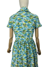 Load image into Gallery viewer, Original 1950's Roy Freres Green, Blue, White and Black Abstract Print Day Dress - Bust 36 38
