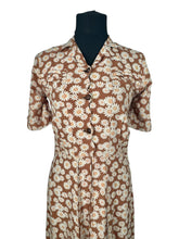 Load image into Gallery viewer, Original 1930's Brown Cotton Day Dress with Pretty Floral Print in Cream and Pink - Bust 32 *
