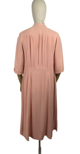 Original 1930’s Pale Pink Crepe Day Dress with Scallop Detailing - Bust 36 38