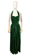 Load image into Gallery viewer, Original 1950’s Vibrant Green Velvet Halterneck Evening Dress - Bust 33
