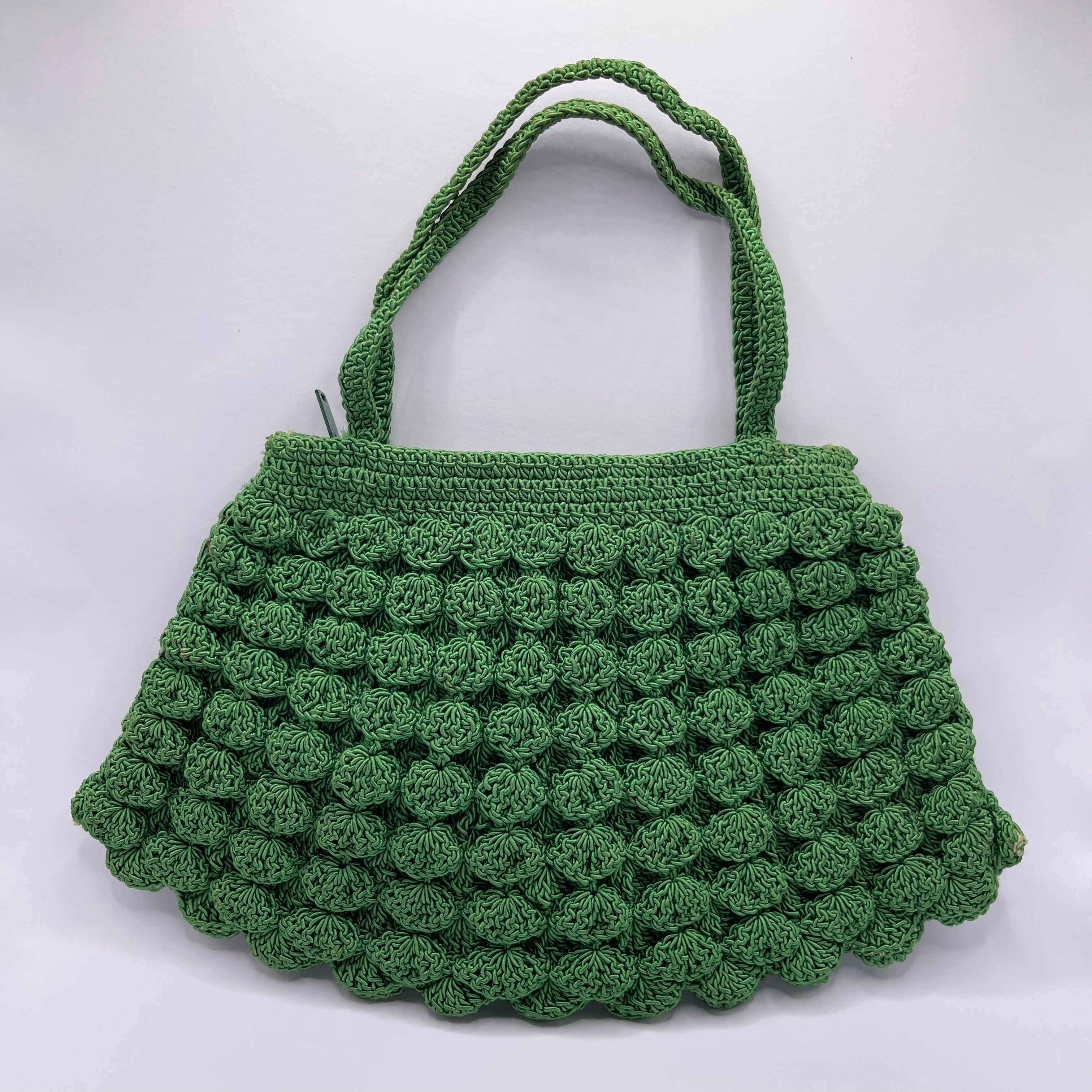 Original 1940's Small Green Crochet Handbag with Zip Closure