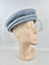 Load image into Gallery viewer, Original 1940's Pale Blue Felt Hat with Pleated Brim and Fine Net Trim *
