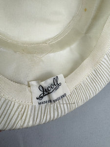 Original 1950's White Pleated Summer hat by Jacoll with Bow Trim *