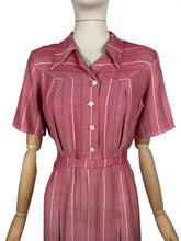 Load image into Gallery viewer, RESERVED FOR KAT DO NOT BUY Original 1940's Lightweight Wool Day Dress in Red and White Herringbone with Blue Stripe - Bust 38
