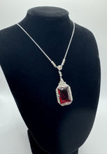 Load image into Gallery viewer, Original 1930&#39;s Art Deco Red Glass Droplet Necklace with Clear Paste Surround
