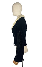 Load image into Gallery viewer, Original 1930's Black Velvet Evening Jacket with Genuine Fur Trim and Glass Buttons - Bust 38
