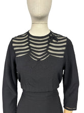 Load image into Gallery viewer, Original 1940&#39;s Inky Black Crepe Evening Dress with Net Yoke and Bow Trim - Bust 36 38 *
