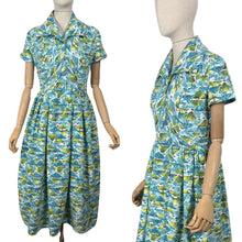 Load image into Gallery viewer, Original 1950's Roy Freres Green, Blue, White and Black Abstract Print Day Dress - Bust 36 38
