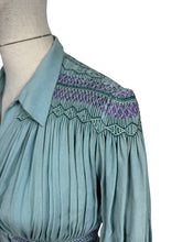 Load image into Gallery viewer, Stunning Original 1930&#39;s Blue Cotton Blouse with Heavy Smocking Detail - Bust 36 38
