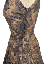 Load image into Gallery viewer, Original 1950&#39;s Petite Fit Black and Brown Floral Print Sleeveless Day Dress - Bust 32 34
