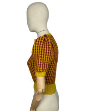 Load image into Gallery viewer, Reproduction 1940&#39;s Waffle Stripe Jumper in Cognac and Mustard Knitted from a Wartime Pattern - Bust 36 38 40
