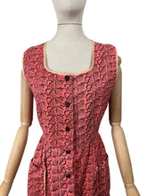 Load image into Gallery viewer, Original 1940&#39;s 1950&#39;s Dark Coral Pink Cotton Chore Dress with Black Print - Bust 37 38

