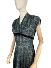 Load image into Gallery viewer, Original 1950&#39;s Ice Blue and Black Lace Cocktail Dress with Velvet Ribbon Trim - Bust 36 *
