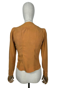 Original 1930’s Golden Ochre Crepe Jacket with Tapunto Quilting - Bust 32 34