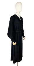 Load image into Gallery viewer, Original 1930&#39;s Black Crepe Long Sleeved Belted Day Dress with Scallop Detail - Bust 38
