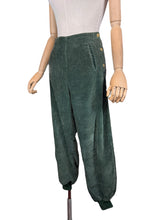 Load image into Gallery viewer, Original 1930's Kenilworth Sports-Togs Forest Greet Corduroy Ski or Skating Trousers with Side Buttons - Waist 30 32
