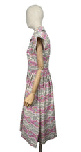 Load image into Gallery viewer, Original Late 1940&#39;s Ritchwear Floral Cotton Stripe Day Dress in White, Black, Pink, Yellow and Blue - Bust 37
