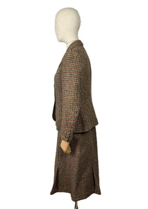 Original 1930's Single Breasted Walking Suit in Brown, Red, Green, Blue and Mustard Tweed - Bust 38