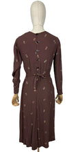 Load image into Gallery viewer, Original 1930’s Chocolate Brown Long Sleeved Crepe Day Dress with Button Back and Original Belt - Bust 34 36
