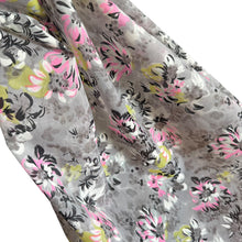 Load image into Gallery viewer, Original 1950's Nylon Floral Dressmaking Fabric in Grey, White, Pink, Black and Yellow - Pleated
