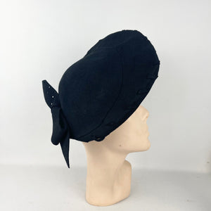 Original 1940’s Black Felt High Hat with Bow Trim