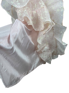 Original 1930's Pale Pink and White Full Length Evening Dress with Ruffle Trim - Bust 32