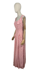 Original 1950's Pink and White Cotton Full Length Evening Dress with Pockets - Bust 36 *