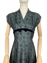 Load image into Gallery viewer, Original 1950&#39;s Ice Blue and Black Lace Cocktail Dress with Velvet Ribbon Trim - Bust 36 *

