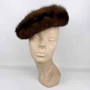 Original 1950's Brown Velvet and Real Fur Hat by Henry Ash